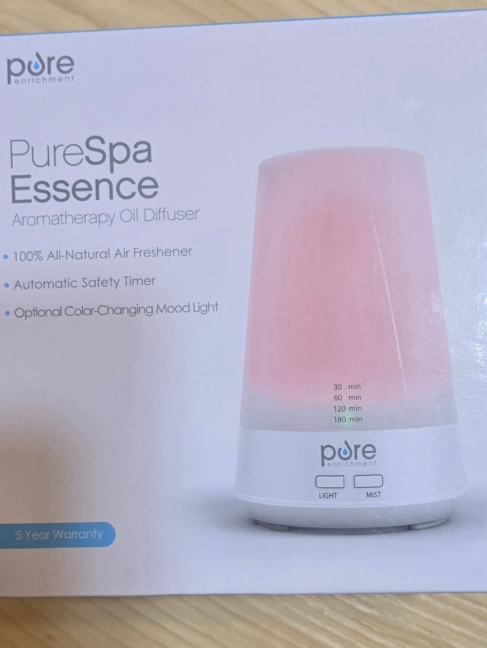 Pure Enrichment PureSpa Essence Oil Diffuser White LED Color-Changing 3.4 oz